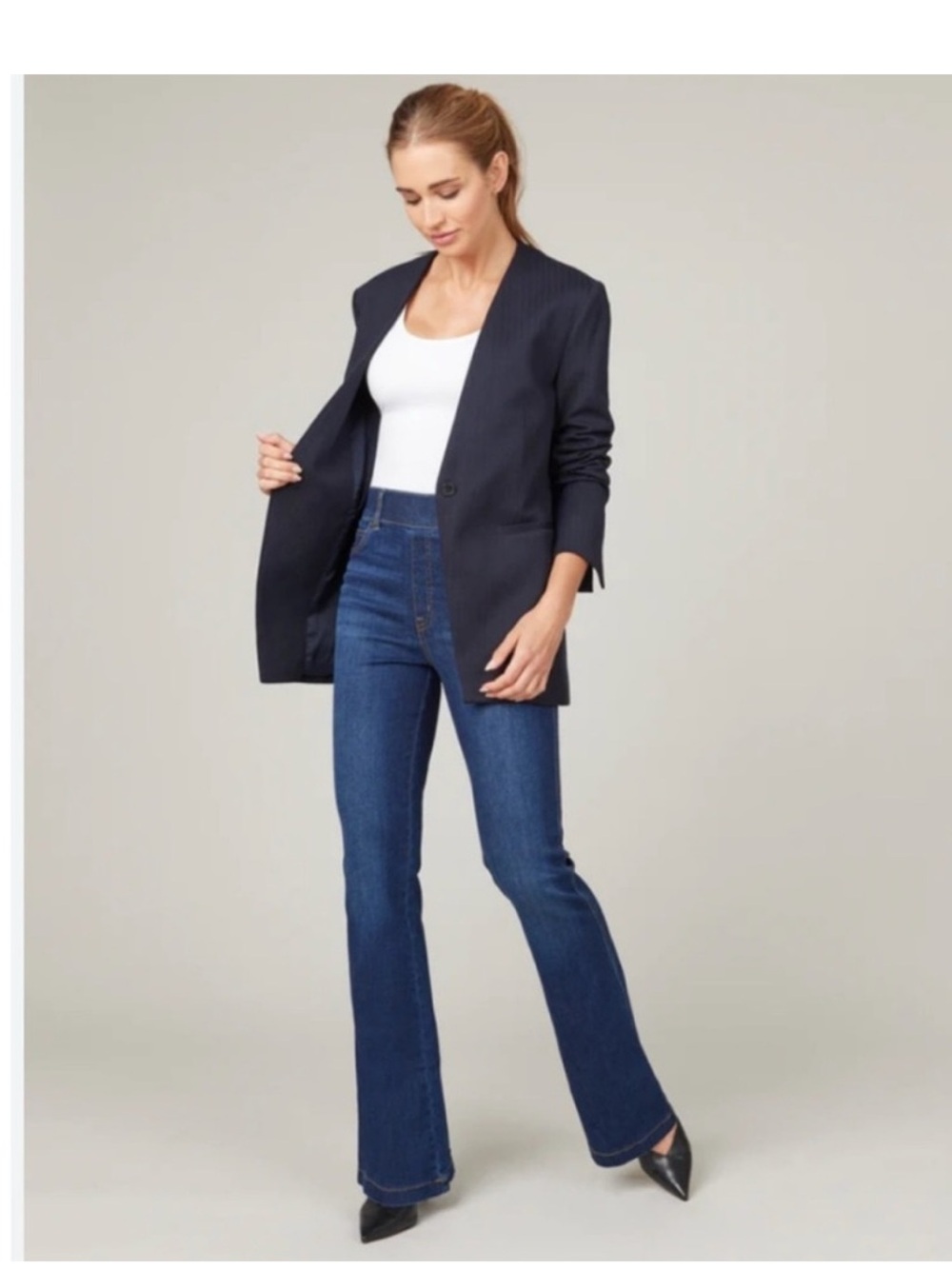 Spanx The Perfect Collarless Blazer Black One Button Womens Medium Career Office